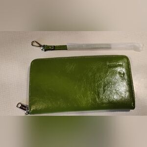Bostanten Green Leather Zip RFID Blocking Zip Around Credit Card Wallet/ Clutch